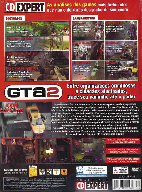 Back Cover for Grand Theft Auto 2 (Windows) (PC Gamer / CD Expert N° 54 covermount)