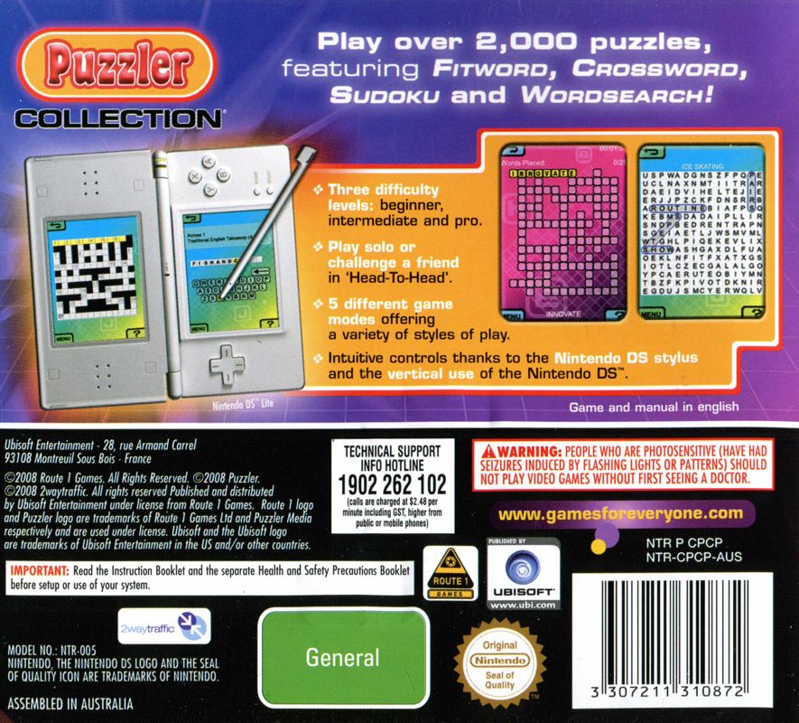 Back Cover for Puzzler Collection (Nintendo DS)