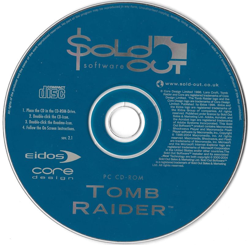 Media for Tomb Raider / Tomb Raider II (Windows) (Sold Out Software release): <i>Tomb Raider</i> disc