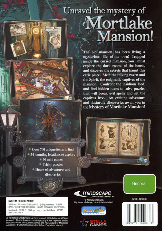 Back Cover for Mystery of Mortlake Mansion (Macintosh and Windows)