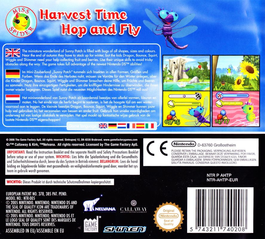 Back Cover for Miss Spider: Harvest Time - Hop and Fly (Nintendo DS)