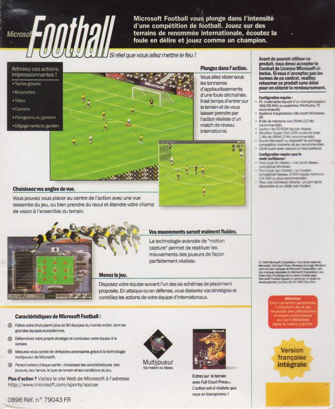 Back Cover for Microsoft Soccer (Windows)