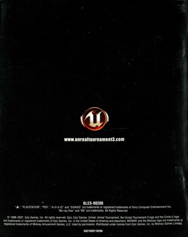 Manual for Unreal Tournament III (PlayStation 3): Back