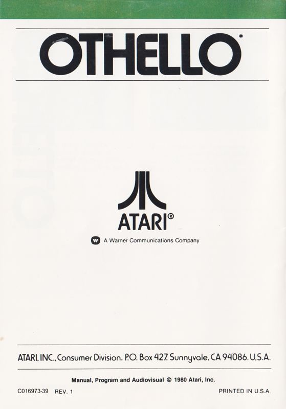 Manual for Othello (Atari 2600): Back