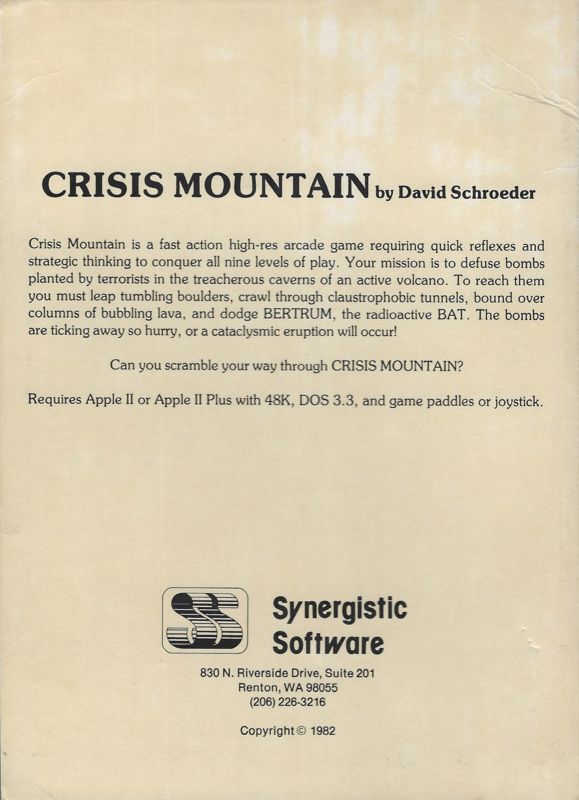Back Cover for Crisis Mountain (Apple II)