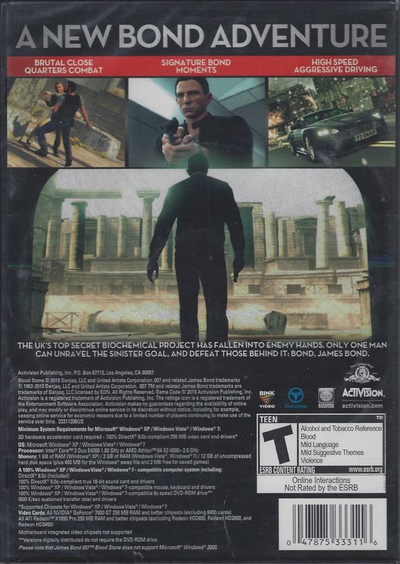 Back Cover for 007: Blood Stone (Windows)