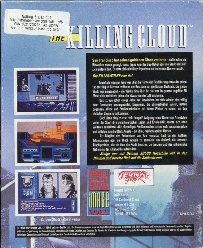 Back Cover for Killing Cloud (DOS)
