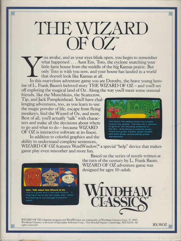 Back Cover for The Wizard of Oz (Apple II)