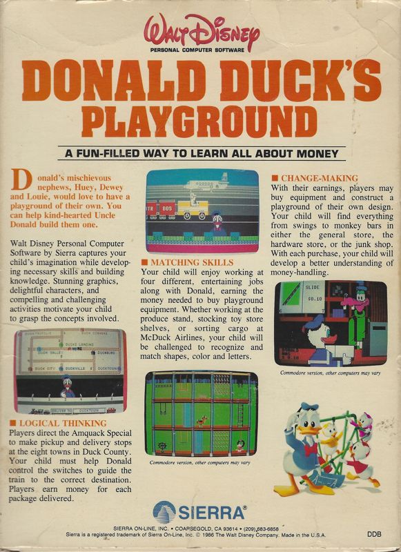 Back Cover for Donald Duck's Playground (PC Booter)