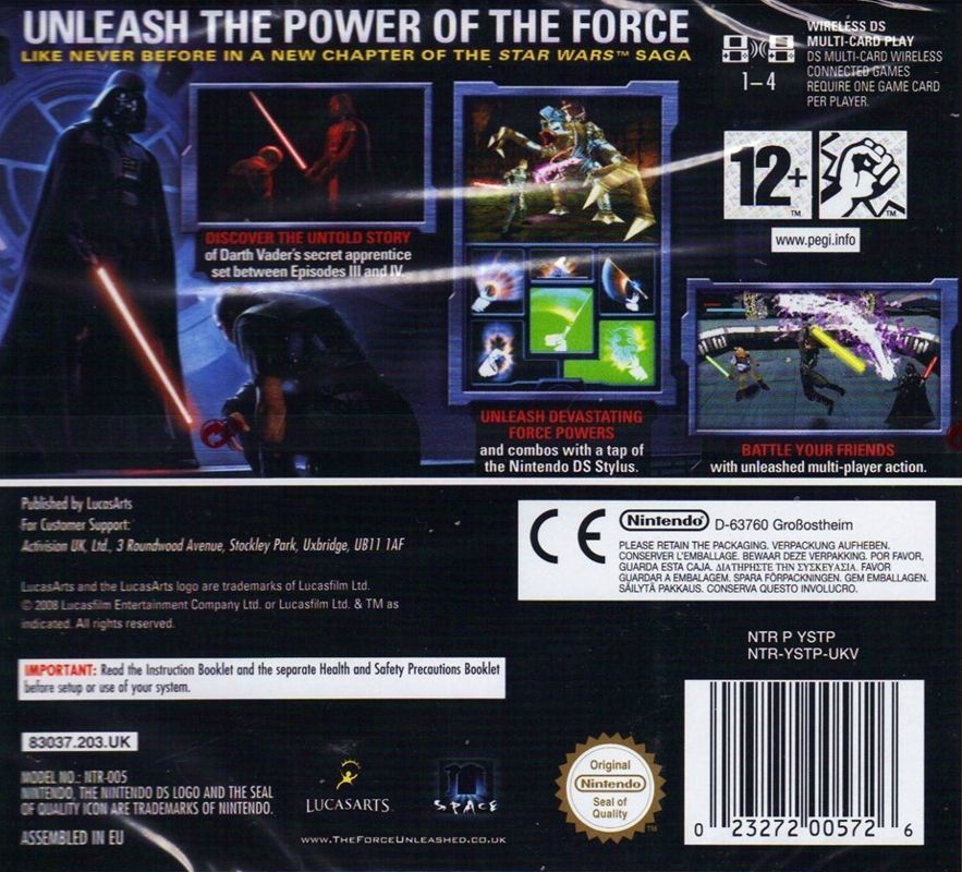 Back Cover for Star Wars: The Force Unleashed (Nintendo DS)