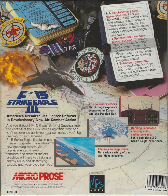 Back Cover for F-15 Strike Eagle III (Ace's Limited Edition) (DOS)