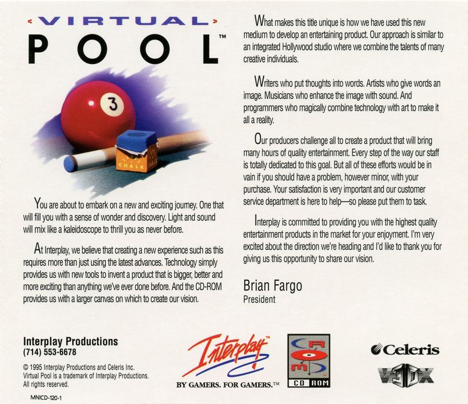 Other for Virtual Pool (DOS): Jewel Case - Back