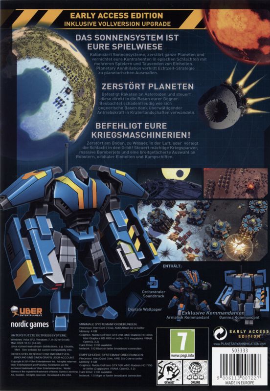 Back Cover for Planetary Annihilation (Early Access Edition) (Linux and Macintosh and Windows)