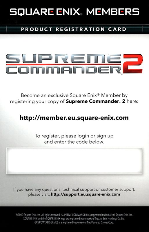 Extras for Supreme Commander 2 (Windows): Registration - Front