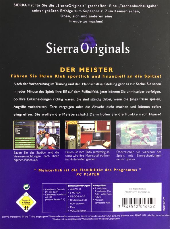 Back Cover for Ultimate Soccer Manager (DOS) (SierraOriginals release)