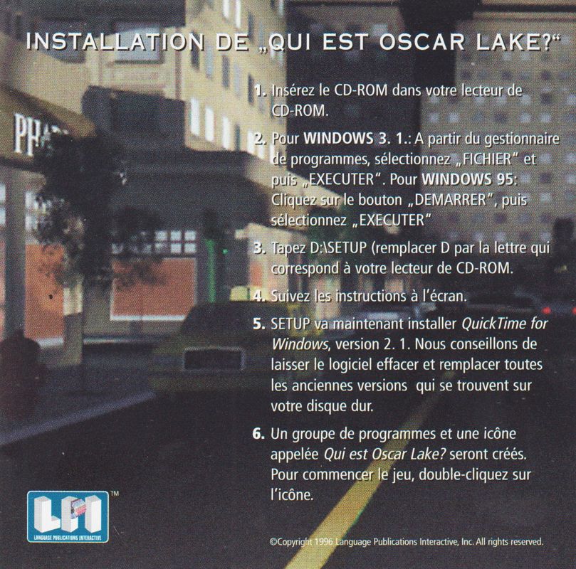 Other for Who is Oscar Lake? (Windows and Windows 16-bit): Jewel Case - Back Inlay