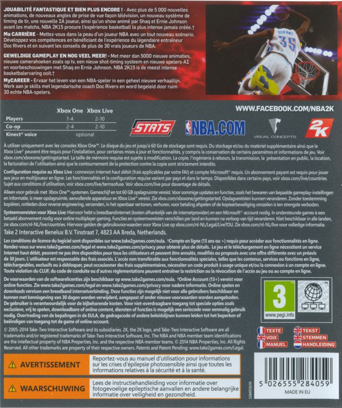 Back Cover for NBA 2K15 (Xbox One)