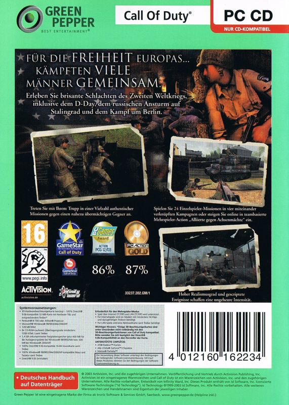 Back Cover for Call of Duty (Windows) (Green Pepper re-release)