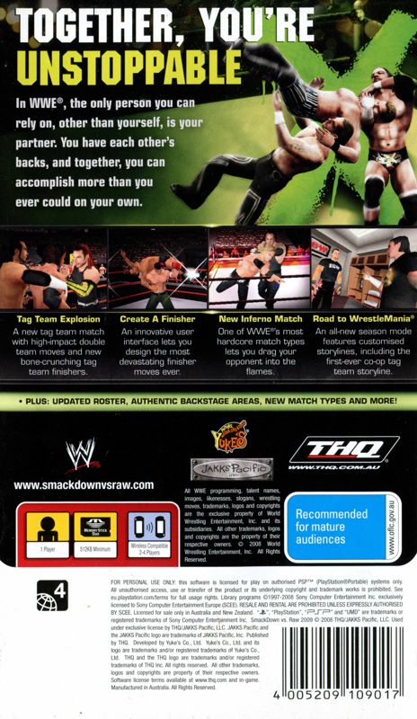 Back Cover for WWE Smackdown vs. Raw 2009 (PSP)