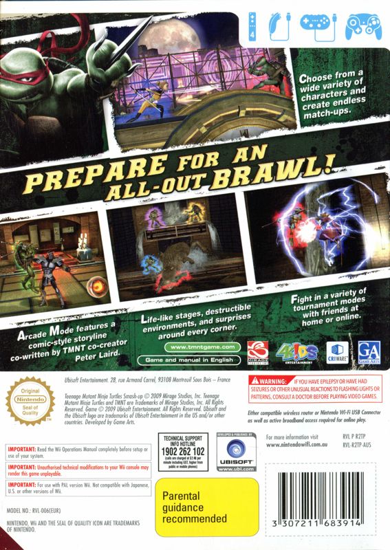 Back Cover for Teenage Mutant Ninja Turtles: Smash-Up (Wii)