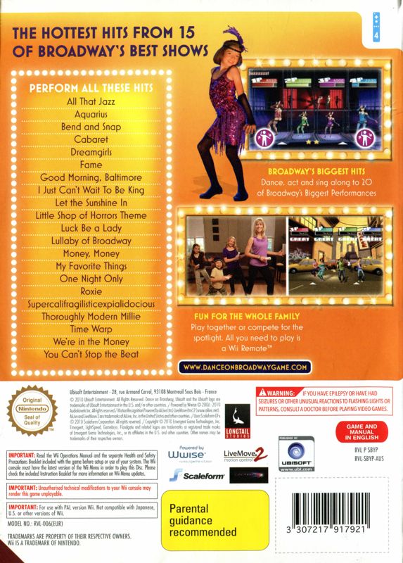 Back Cover for Dance on Broadway (Wii)