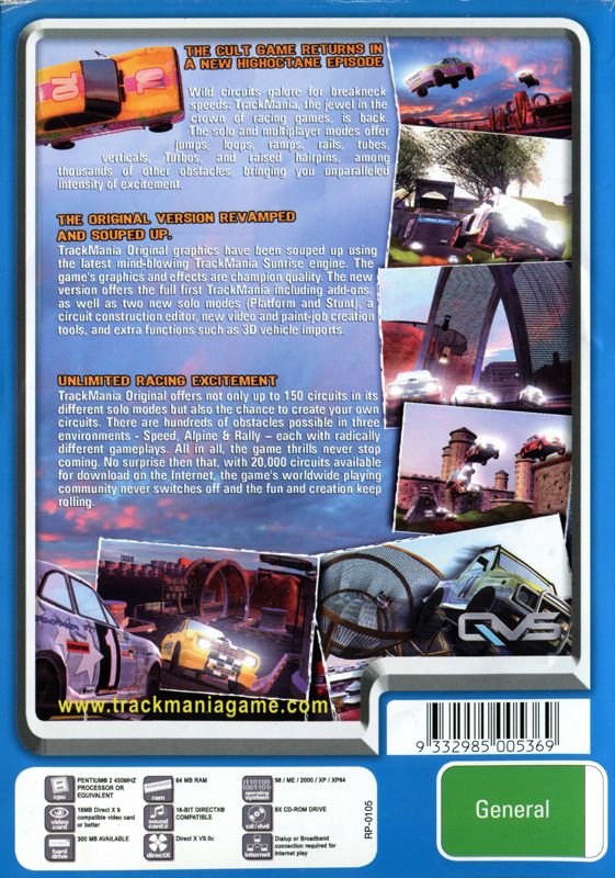 Back Cover for TrackMania Original (Windows) (Replay release)