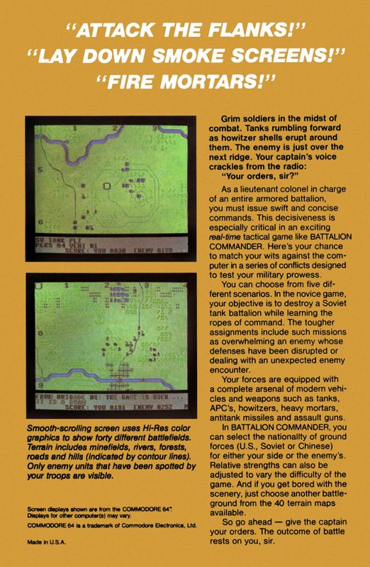 Back Cover for Battalion Commander (Atari 8-bit)