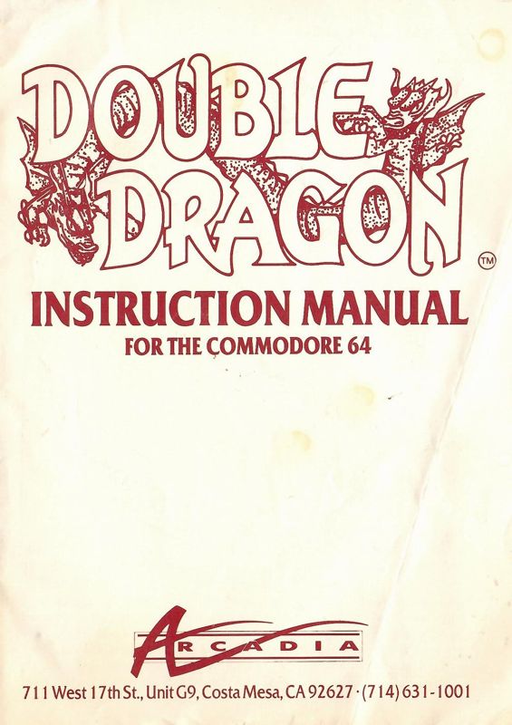 Manual for Double Dragon (Commodore 64): Front