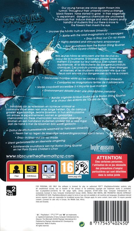 Back Cover for Obscure: The Aftermath (PSP)
