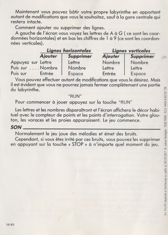 Manual for K.C. Munchkin! (Philips VG 5000) (S.A. PHILIPS Industrielle et Commerciale release (#4)): Back (2-folded)