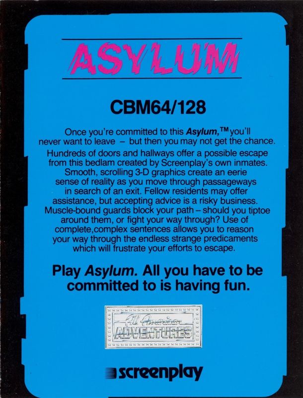 Inside Cover for Asylum II (Commodore 64)