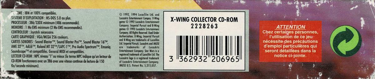Spine/Sides for Star Wars: X-Wing - Collector's CD-ROM (DOS): Bottom