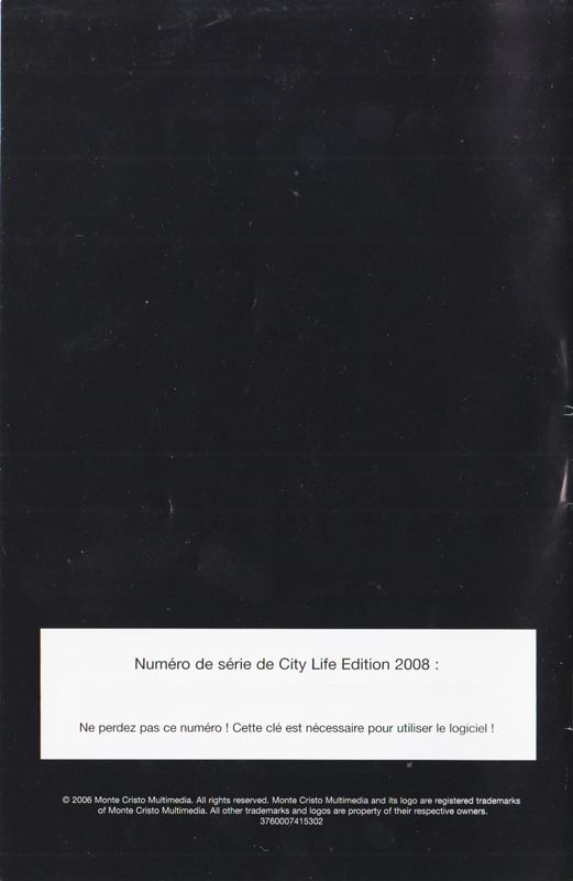 Manual for City Life: 2008 Edition (Windows): Back (42-page)