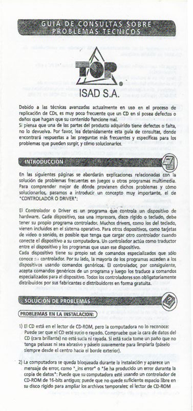 Reference Card for Fallout 2 (Windows) ("Colección 'Juega y Aprende'" release): Troubleshooting - Page 1