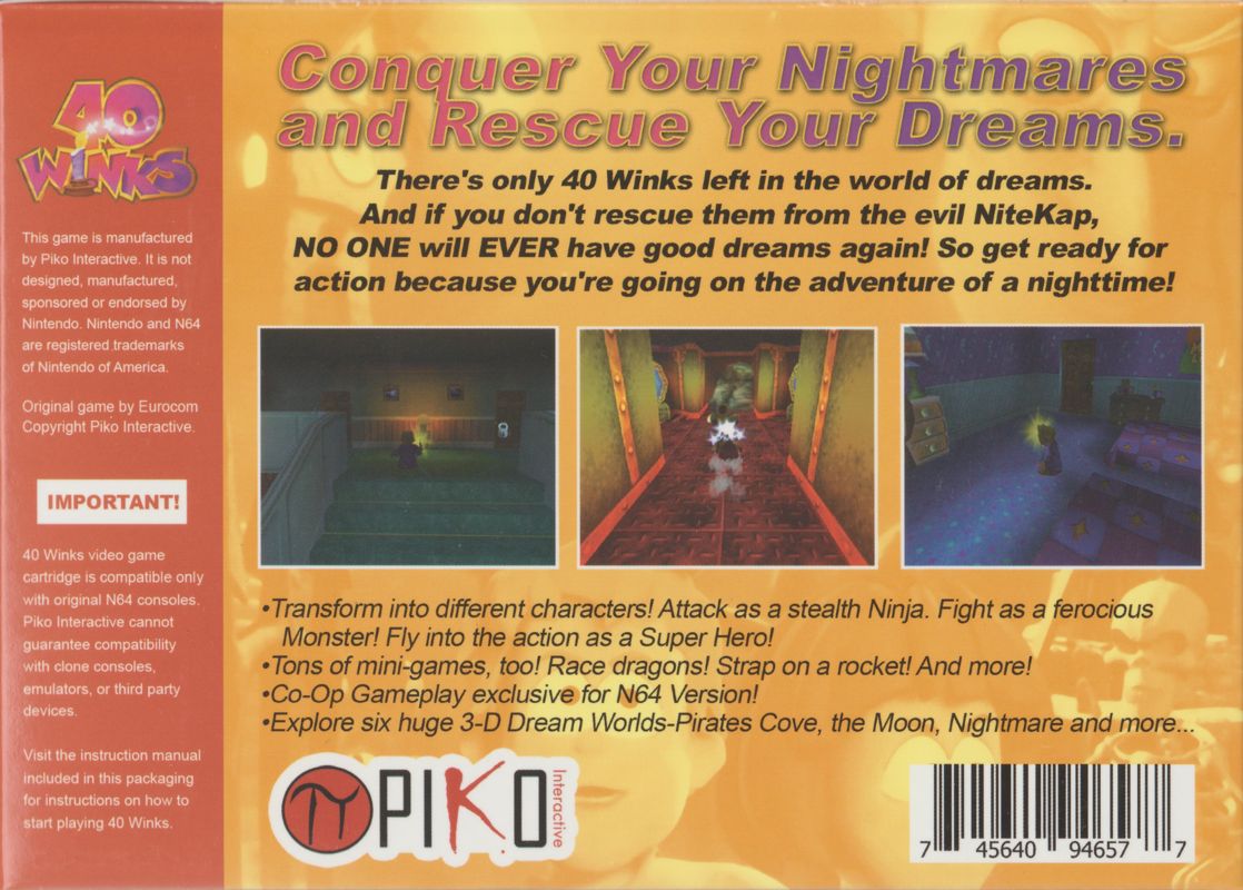 Back Cover for 40 Winks (Nintendo 64)