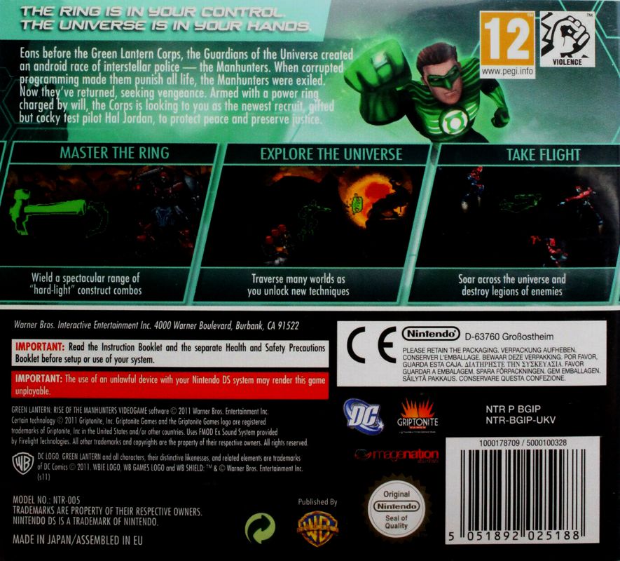 Back Cover for Green Lantern: Rise of the Manhunters (Nintendo DS)