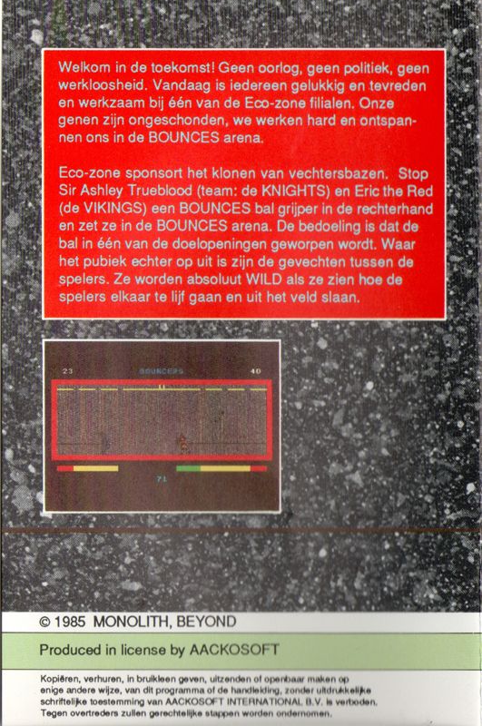 Back Cover for Bounces (Commodore 64 and ZX Spectrum)