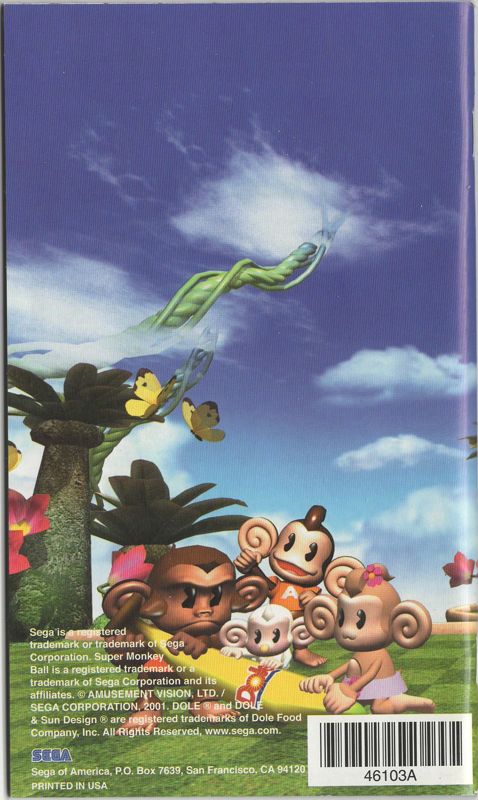 Manual for Super Monkey Ball (GameCube) (Player's Choice release): Back