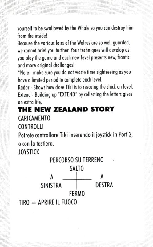 Inside Cover for The New Zealand Story (Commodore 64) (The Hit Squad release)
