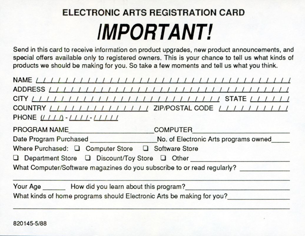 Other for Legacy of the Ancients (DOS): Registration Card - Back