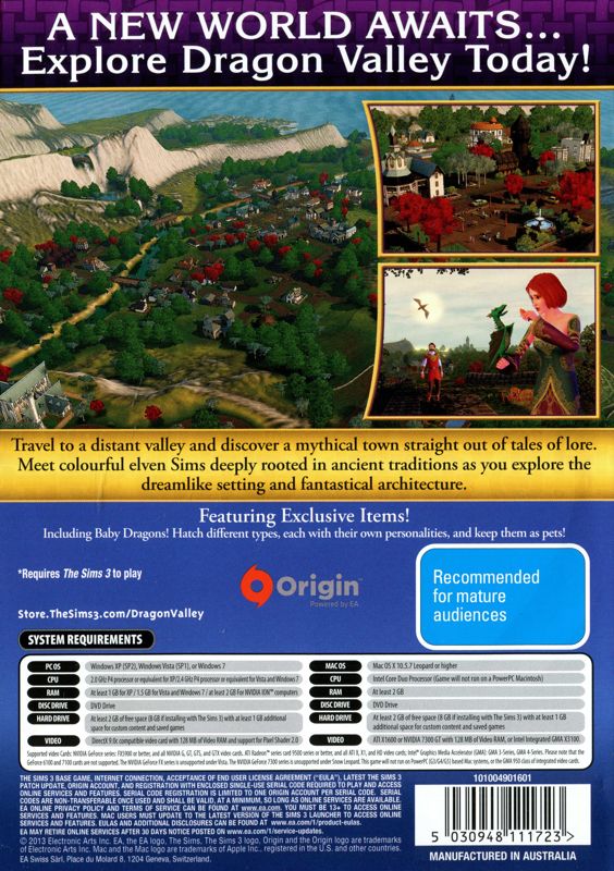 The Sims 3: Dragon Valley cover or packaging material - MobyGames