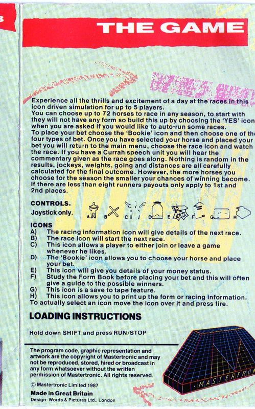 Inside Cover for Sport of Kings (Commodore 64)
