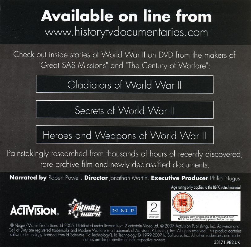 Extras for Call of Duty 4: Modern Warfare (Limited Collector's Edition) (Windows): Bonus DVD - Sleeve - Back