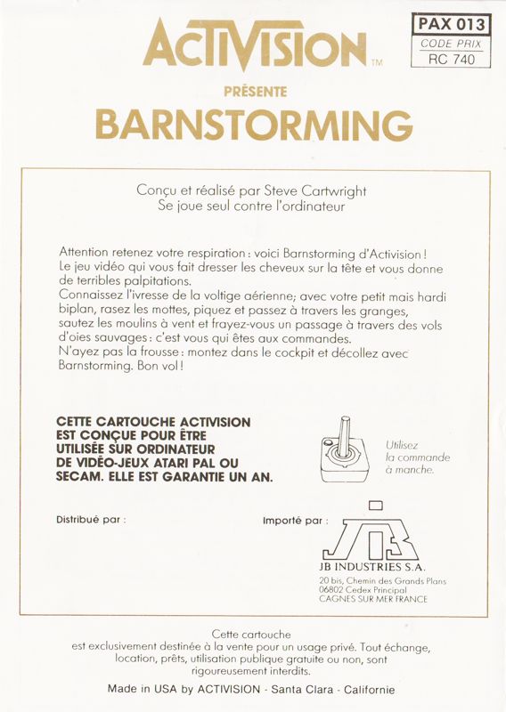 Manual for Barnstorming (Atari 2600) ("INTERNATIONAL EDITION"): French - Back (4-page)