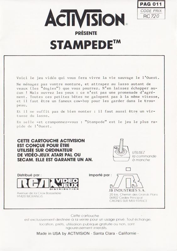 Manual for Stampede (Atari 2600): Back - French