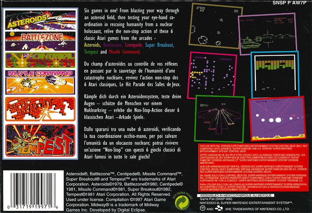 Back Cover for Arcade's Greatest Hits: The Atari Collection 1 (SNES)