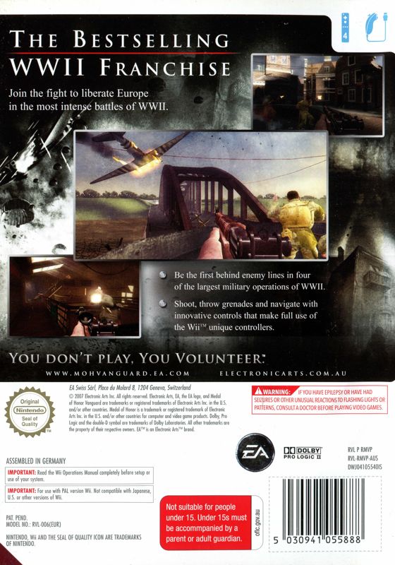 Back Cover for Medal of Honor: Vanguard (Wii)