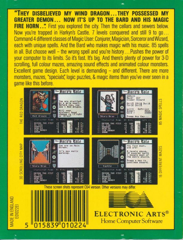 Back Cover for Tales of the Unknown: Volume I - The Bard's Tale (Amstrad CPC)