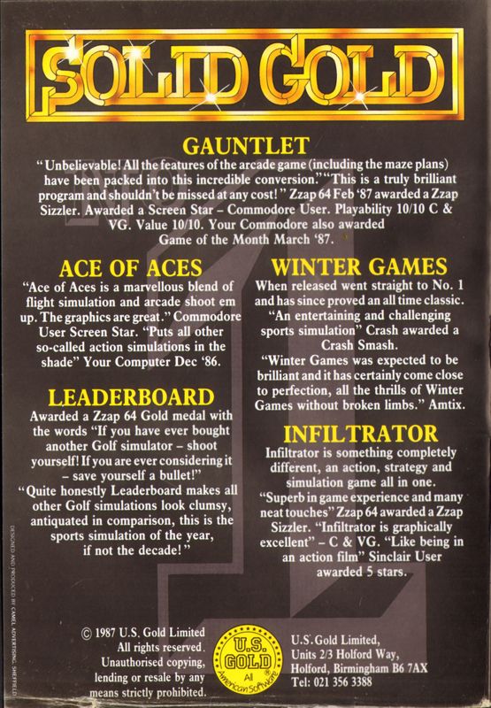 Back Cover for Solid Gold (ZX Spectrum)