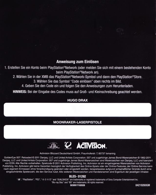 Manual for GoldenEye 007: Reloaded (PlayStation 3): Back